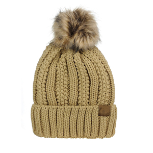 Cable Knit <b>Beanie</b> With Fur Pom Pom Red Unisex Winter Hat Hand <b>Knitted</b> Solid Color Casual Outdoor Adult Fit 56-58CM - Product Image 3