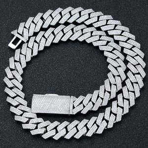 925 <b>Silver</b> Cuban Link <b>Chain</b> Necklace Lab-Grown Certified Diamond Two Tone Rose Gold Finish Iced Out Hip Hop Jewelry for <b>Men</b> - Product Image 1