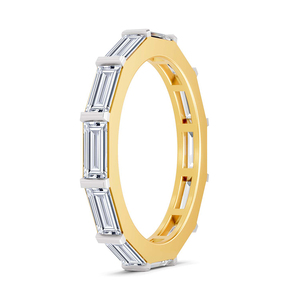 แหวนเพชรทรงบาแก็ตต์แบบ Eternity ดีไซน์เนอร์ 18k ทองคำ 10kt รูปทรงตะวันออก-ตะวันตก  ได้รับการรับรองจาก IGI แหวนหมั้นแบบคลาสสิกสำหรับผู้หญิง - Product Image 4