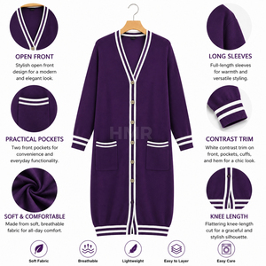 Pull en tricot jacquard acrylique HMR Sisterhood Sorority avec logo, manches longues, patch brodé, uniforme, cardigan de style universitaire - Product Image 6