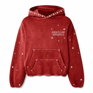 Abdullah Apparels – Sweat à capuche zippé oversize pour homme, style punk, délavé à l'acide, orné de strass, lettres personnalisées - Product Image 1