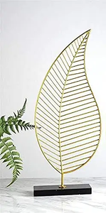 Escultura de Hoja de Hierro Metálico para Decoración del Hogar con Base de Madera, Pieza de Arte Moderna para Mesa, Adorno de Hoja para Sala de Estar u Oficina - Product Image 2