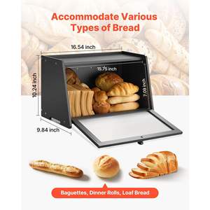 Large Capacity Bamboo Bread <b>Storage</b> <b>Container</b> Wavy Door Panel Black Acrylic <b>Kitchen</b> Counter Organizer Farmhouse Wooden Bread - Product Image 3