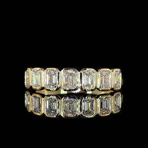 Lab Grown <b>Emerald</b> Cut Diamond Bezel Set Eternity Wedding Band <b>Ring</b> Rhodium Engagement Gift 10K 14K 18K Gold 925 935 <b>Silver</b> - Product Image 1
