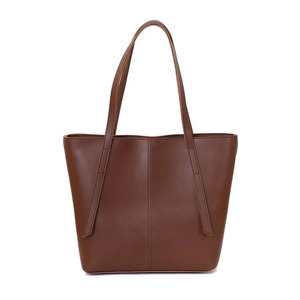 Sac fourre-tout en cuir véritable marron pour femme avec pochette assortie, fermeture éclair, design élégant et minimaliste pour le shopping, le travail, les voyages et l'usage quotidien - Product Image 2