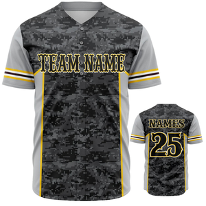 Camiseta de béisbol personalizada para hombre, camuflaje digital gris, uniforme transpirable para equipo de softbol, camisa deportiva atlética con botones para entrenamiento - Product Image 1