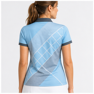 Polo Personalizado para Mujer con Estampado de Cuadrícula Diagonal Azul Cielo y Gris, de Secado Rápido, Transpirable, Manga Corta, Uniforme de Golf, WPS-0820 - Product Image 4