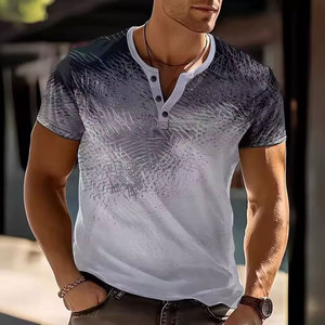 เสื้อเชิ้ตเฮนลีย์พิมพ์ลายไล่เฉดสีแบบสามมิติ สไตล์วินเทจ แฟชั่นสตรีทแวร์ผู้ชาย ทรงโอเวอร์ไซส์ ติดกระดุม แขนสั้น เสื้อยืด เสื้อท็อปส์ ผู้ชาย - Product Image 6