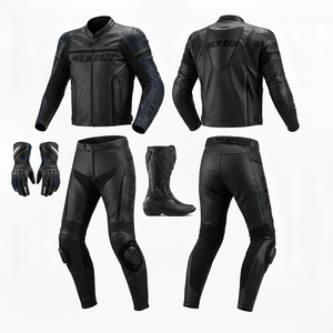 Trajes de Motociclismo de Cuero de Primera Calidad de la Serie Malik Raza en Azul/Negro/Rojo: Traje de Cuero de 2 Piezas y Guantes y Botas Protectoras a Juego - Product Image 5
