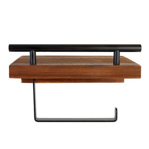 Wooden Toilet <b>Paper</b> <b>Holder</b> with Shelf Wall Mounted Bathroom Tissue <b>Roll</b> <b>Holder</b> Storage Organizer for Phone Wipes - Product Image 2