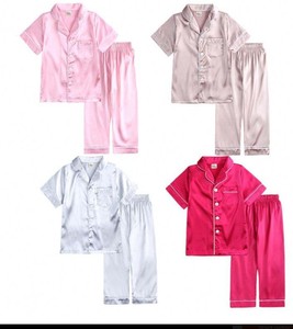 Ensemble de pyjama rouge à manches courtes pour filles, couleur unie, vêtements de nuit d'été, en Polyester doux, longueur normale, pour enfants de 3 à 14 ans - Product Image 3