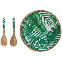 Houten saladekom met meerdere kleuren, houten emaille print, ronde serveerschaal voor groothandel uit India