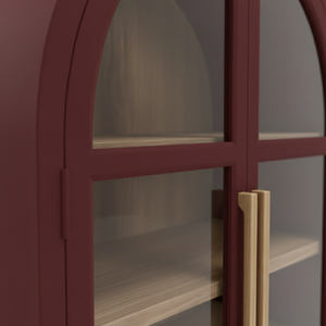 Vitrine rectangulaire en bois de caoutchouc, MDF, placage de chêne, portes à volets, 4 compartiments, armoire de salon moderne et classique - Product Image 5