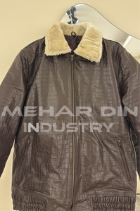 Custom Men Crocodile Embossed Real Leather <b>Jacket</b> Wholesale Brown Fur Collar Winter Bomber <b>Jacket</b> Factory Supplier - Product Image 5
