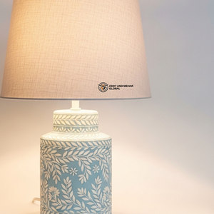 Lampe élégante en os bleu incrusté |   Lampe de table florale faite à la main pour la décoration moderne de la maison - Product Image 3