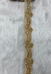 Beautiful Indian Kaftan Saree Lace Border Scalloped Hand Look Pearl Bead Mirror Work Wholesale Decorative Sewing <b>Material</b> - Product Image 2