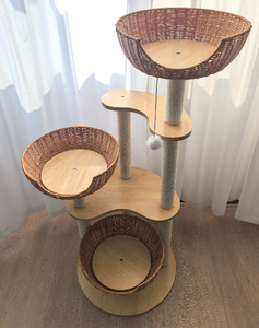 Wicker <b>Cat</b> <b>Tree</b> <b>Cat</b> Tower Wooden <b>Cat</b> Climber <b>Scratching</b> <b>Post</b> Indoor Pet Furniture - Product Image 2