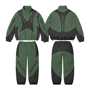 Conjunto de chándal urbano personalizado para hombre, verde y negro, chaqueta cortavientos extragrande, pantalones deportivos, ropa deportiva de dos piezas a la moda urbana - Product Image 1