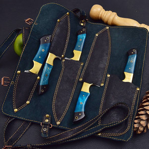 New Design Custom Handmade Damascus Steel Full Tang Professional <b>Kitchen</b> Chef <b>Knife</b> Set 5-Piece Ambidextrous Durable <b>Sharp</b> Resin - Product Image 5