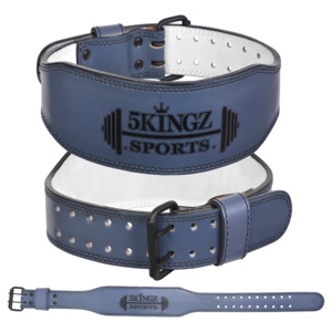Ceinture de musculation respirante 5KINGZ SPORTS en PU, enveloppante, réglable, soutien lombaire, protection de base, logo bleu en relief, adulte 1 - Product Image 1