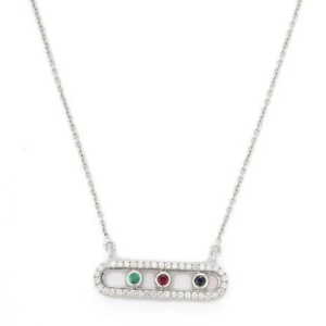 18K Yellow Gold Multi-Gem Faceted <b>Necklace</b> with Emerald <b>Ruby</b> Sapphire & Diamond - Product Image 1