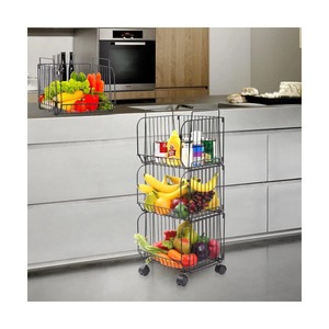 3 Layer Fruit <b>Storage</b> Basket With Movable Wheels For Kitchen Organization <b>Vegetable</b> <b>Storage</b> And Restaurants Use From India - Product Image 2