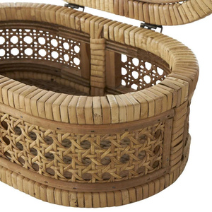 Wholesale High Quality Handcrafted Natural Oval Rattan Cane Webbing Jewelry <b>Storage</b> Box Case with Latch Suitable for Home Decor - Product Image 4