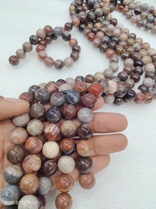 Perles rondes en bois pétrifié naturel |   Cristal de bois véritable |   Perles lâches polies pour bracelet et collier - Product Image 4