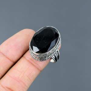 Faceted <b>Black</b> Onyx Gemstone Handmade 925 Sterling Silver Vintage Statement <b>Ring</b> Jewelry Gift For Women - Product Image 3