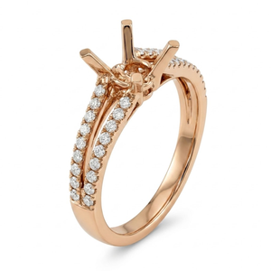 Contemporary 18K Rose Gold Engagement Ring Setting Double Row Pave Natural Diamond Premium <b>Gift</b> for Women - Product Image 1