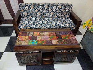Chemin de table vintage indien brodé en patchwork de sari - Product Image 3