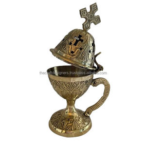 Brûleur d'encens précieux en laiton pour la décoration de mariage affichage de table encensoir de parfum religieux graver le brûleur d'encens de conception - Product Image 1