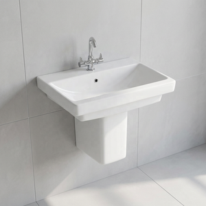 Modern Square Ceramic Half Pedestal Wash Basin Space Saving Wall Hung Sink For Hotel Bathroom - Product Image 4