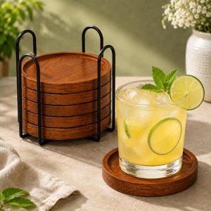 Ensemble de sous-verres en bois |   Sous-verres ronds en bois de 4 pouces |   Ensemble de 4, 6 ou 8 pièces |   Protecteur de table naturel pour tasses à thé - Product Image 6