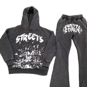 Sudadera con capucha con logotipo personalizado para hombre, ropa de calle de alta calidad, Jersey deportivo de lana gruesa con estampado desgastado, chándales de gran tamaño para hombre - Product Image 1