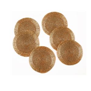 ชุดที่รองแก้วลูกปัดแก้วสีแดงและสีทอง4ชิ้นแผ่นรองแก้วสำหรับเครื่องดื่มกาแฟโต๊ะรับประทานอาหารแผ่นรองแก้วโอกาสและของตกแต่ง - Product Image 2