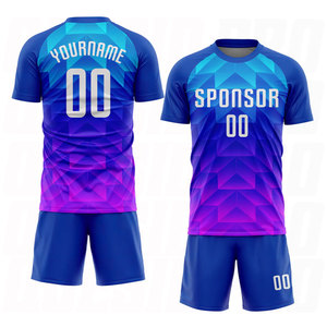 Maillot de football personnalisé de qualité supérieure, respirant et athlétique, avec sublimation, couleurs blanc royal, bleu clair et rose vif - Product Image 2