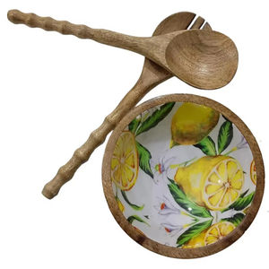Bol à salade en bois véritable de qualité supérieure, de forme ronde, en bois naturel poli, pour la maison et la cuisine, en provenance d'Inde. - Product Image 1