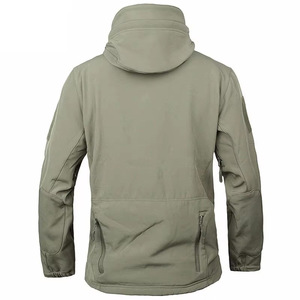 Veste softshell pour homme, olive, à capuche, multi-poches, doublée en polaire, coupe-vent, résistante à l'eau, veste d'extérieur, vert sauge, OEM personnalisé - Product Image 3