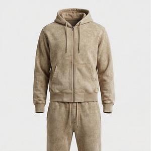 Ensembles de survêtements décontractés délavés à l'acide, zippés, effet soleil, en coton, pour hommes, avec sweats à capuche et pantalons de jogging, style athlétique streetwear - Product Image 1