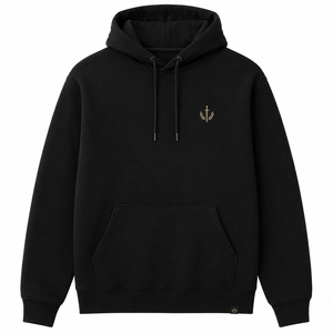 Black Unisex Hoodie With Gold Embroidered Sword Logo Front Pullover Sweatshirt Adult Solid Design - Product Image 1