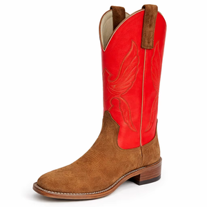 Bottines western en daim de qualité supérieure avec tige en cuir brodé, semelle résistante et design cowboy classique. Élégantes. - Product Image 1