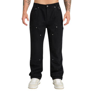 Pantalones Cargo de Mezclilla Negros para Hombre, Corte Recto, Multibolsillos, Duraderos, Ligeros, Estilo Urbano, 100% Algodón, de Secado Rápido - Product Image 1