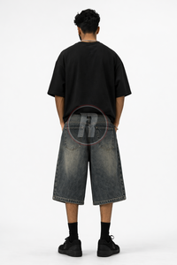 Pantalones Cortos Vaqueros de Hombre de Moda, 100% Algodón Lavado, Estilo Hip Hop, Ajuste Holgado, Casual, Streetwear, Color Liso, Transpirables, Ecológicos - Product Image 4