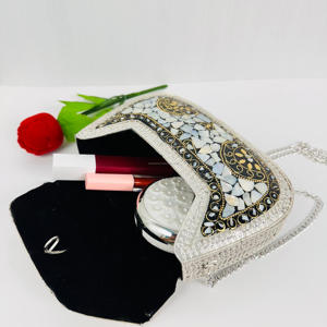 Modern Polished Luxury Antique Style Mother of Pearl Sling Clutch Evening Purse Metal <b>Handbag</b> for Bridal Wedding Party - Product Image 4