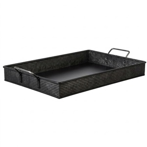 Juego de 3 bandejas ovaladas de metal galvanizado con asas de hierro, bandeja decorativa para el hogar, hotel, restaurante. - Product Image 2