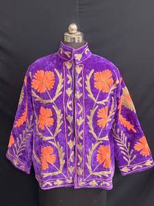 Purple Velvet Suzani <b>Embroidered</b> <b>Jacket</b> Floral Suzani Coat <b>Women</b> Boho Open Front Winter Short Kimono Ethnic Party <b>Jacket</b> - Product Image 2