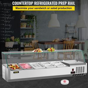 Estación de Preparación de Condimentos para Cocina Comercial de 55 Pulgadas y 13.8 Qt con 3 Bandejas de 1 1/3 y 4 Bandejas de 1 1/6, Barra de Ensaladas de 150W - Product Image 2