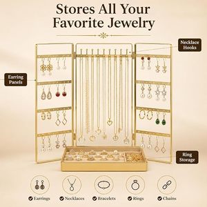 Gold Jewelry Organizer Case with Hinged Design and Magnetic Closure for Necklaces and <b>Earrings</b> <b>Storage</b> - Product Image 4