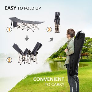 Lit de camping pliable inclinable pour adultes, gris, portable, en fer, pour dormir en extérieur, avec sac de transport et poches latérales pour les voyages et les vacances - Product Image 4